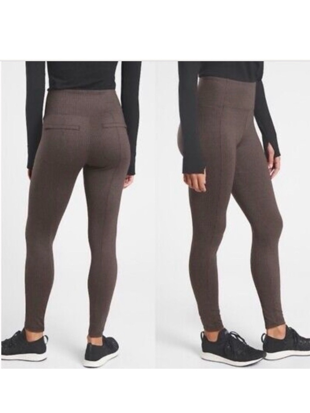 Athleta Delancey Houndstooth Tight Black Coffee Sz Large like new